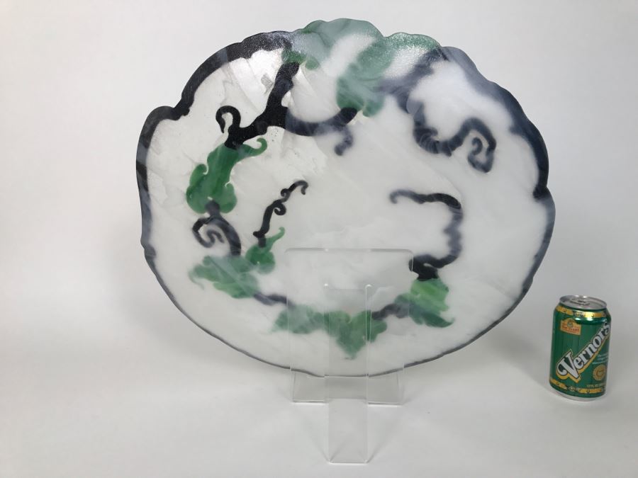 Large Art Glass Plate With Vine Motif Signed Clarita 1998 M. Leeds With Acrylic Stand [Photo 7]
