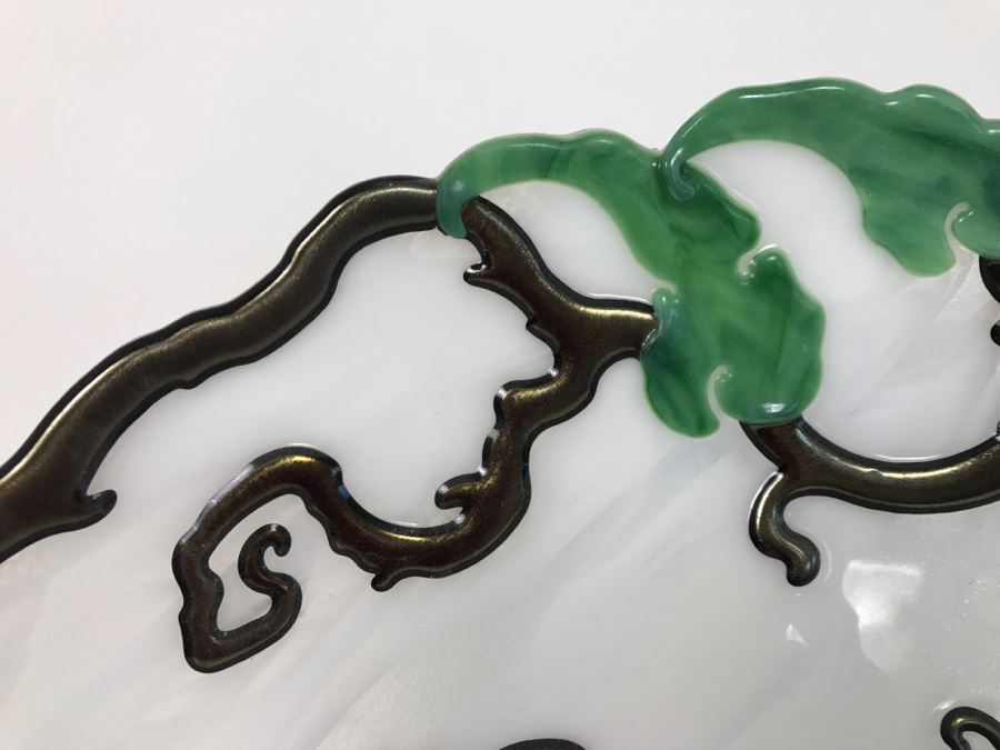 Large Art Glass Plate With Vine Motif Signed Clarita 1998 M. Leeds With Acrylic Stand [Photo 4]