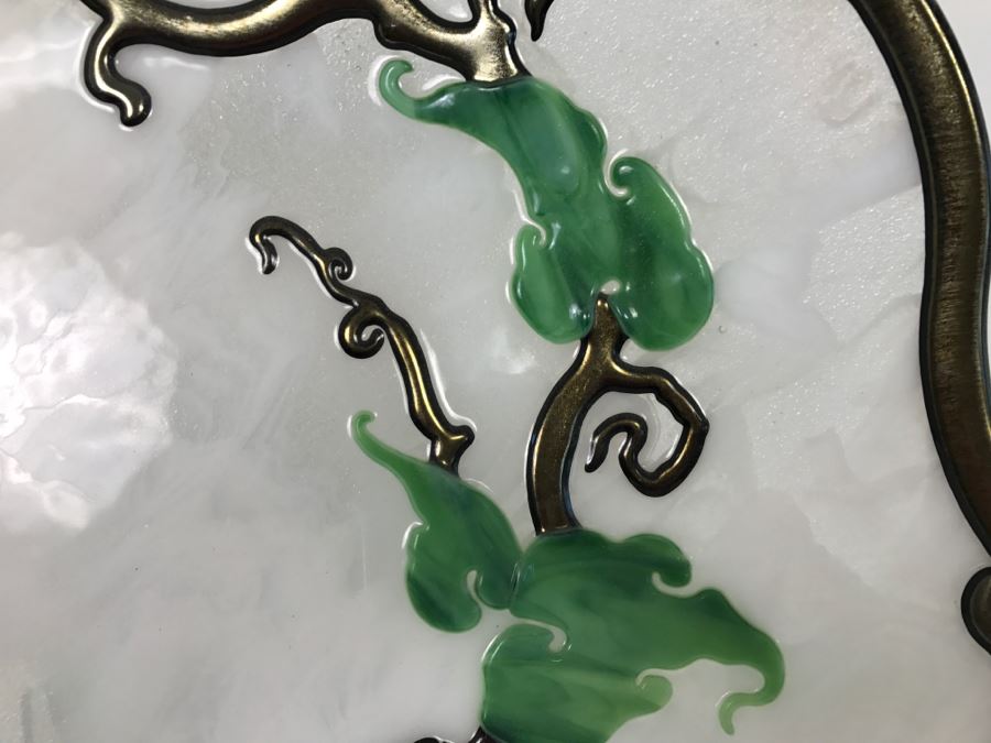 Large Art Glass Plate With Vine Motif Signed Clarita 1998 M. Leeds With Acrylic Stand [Photo 3]