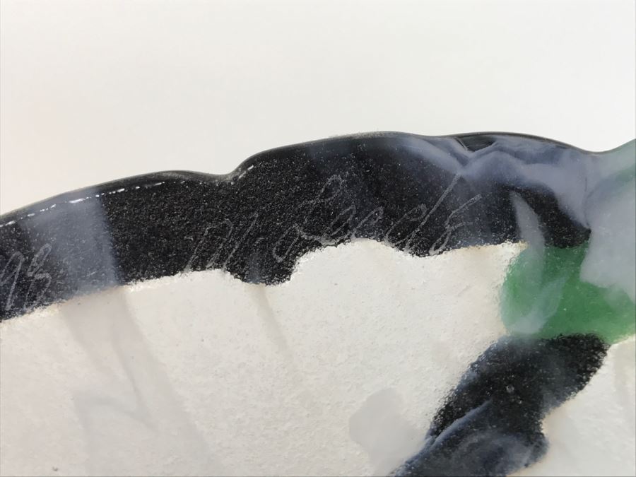 Large Art Glass Plate With Vine Motif Signed Clarita 1998 M. Leeds With Acrylic Stand [Photo 11]