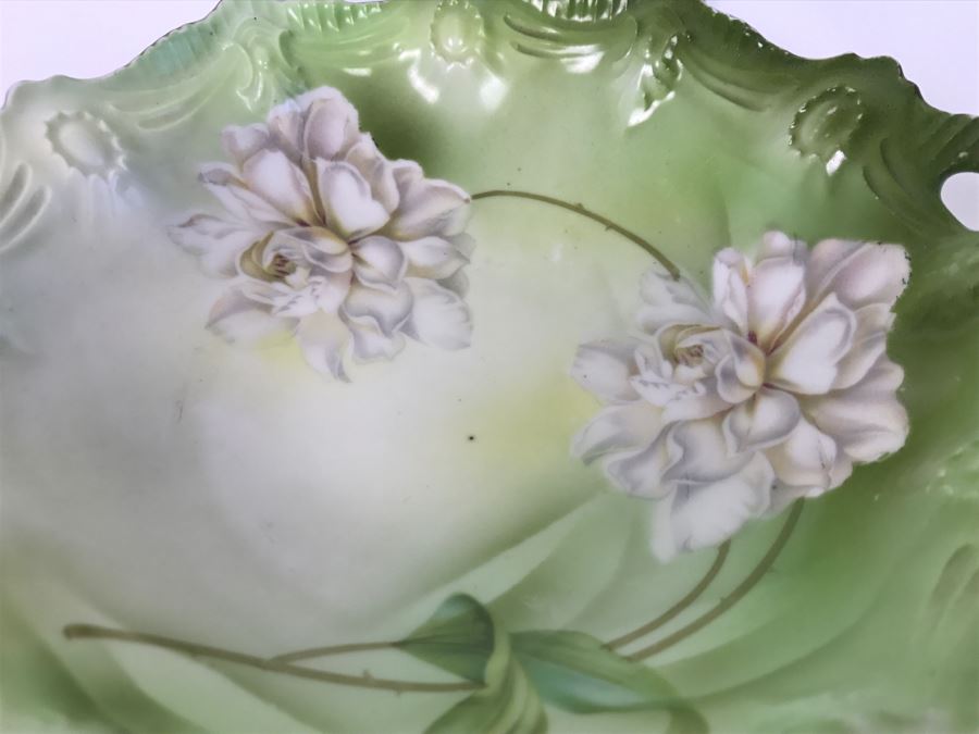 Set Of RS Germany Vintage Hand Painted Handled China Bowls With Metal Bamboo Stand [Photo 3]