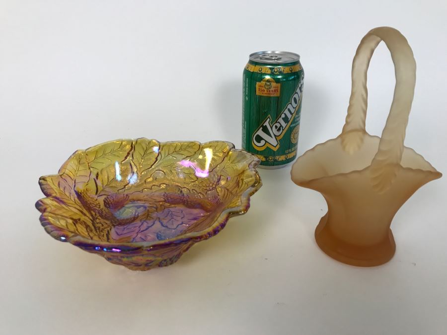 Carnival Glass Bowl And Glass Basket