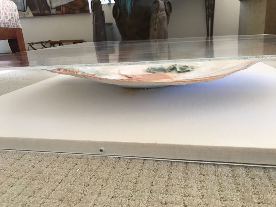 Large Signed 1990 E Gail Relief Plate Bowl Sculpture With Crumpled Paper Cardboard Design In Acrylic Shadowbox Frame [Photo 17]