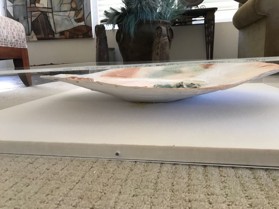 Large Signed 1990 E Gail Relief Plate Bowl Sculpture With Crumpled Paper Cardboard Design In Acrylic Shadowbox Frame [Photo 15]