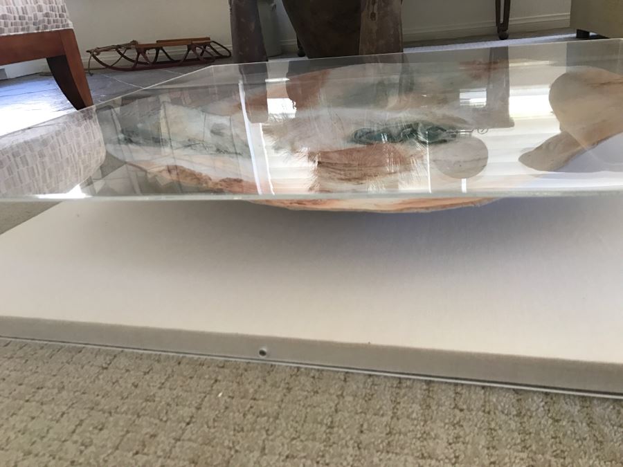 Large Signed 1990 E Gail Relief Plate Bowl Sculpture With Crumpled Paper Cardboard Design In Acrylic Shadowbox Frame [Photo 16]