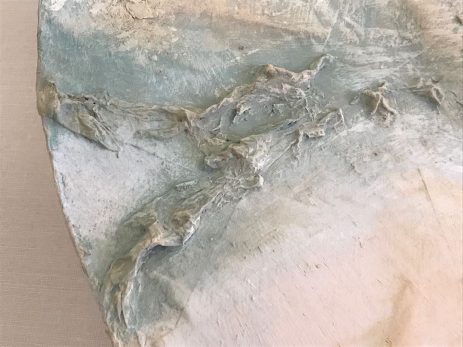 Large Signed 1990 E Gail Relief Plate Bowl Sculpture With Crumpled Paper Cardboard Design In Acrylic Shadowbox Frame [Photo 10]
