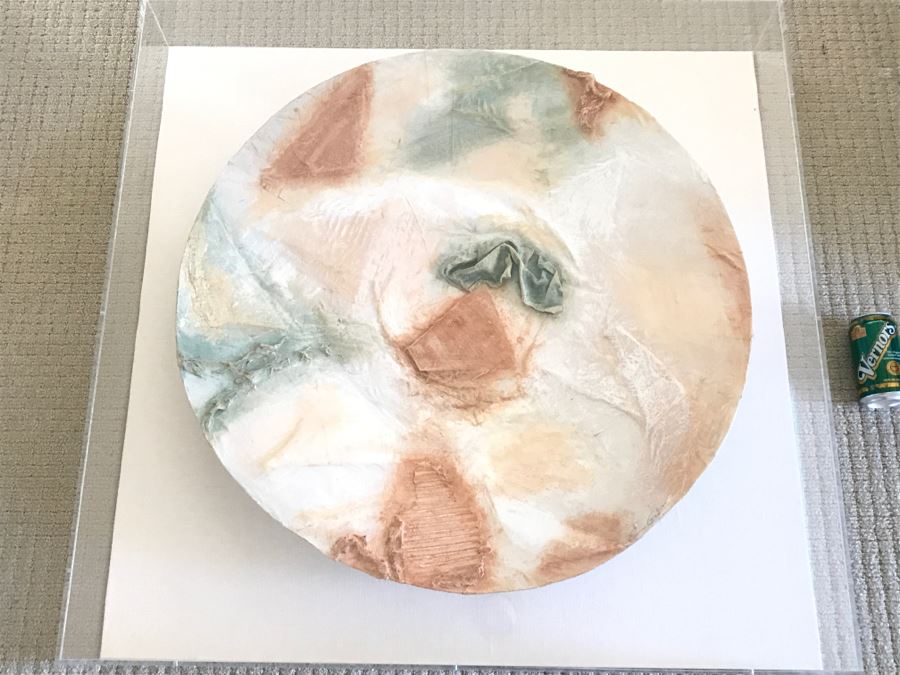 Large Signed 1990 E Gail Relief Plate Bowl Sculpture With Crumpled Paper Cardboard Design In Acrylic Shadowbox Frame