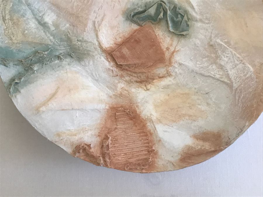 Large Signed 1990 E Gail Relief Plate Bowl Sculpture With Crumpled Paper Cardboard Design In Acrylic Shadowbox Frame [Photo 7]