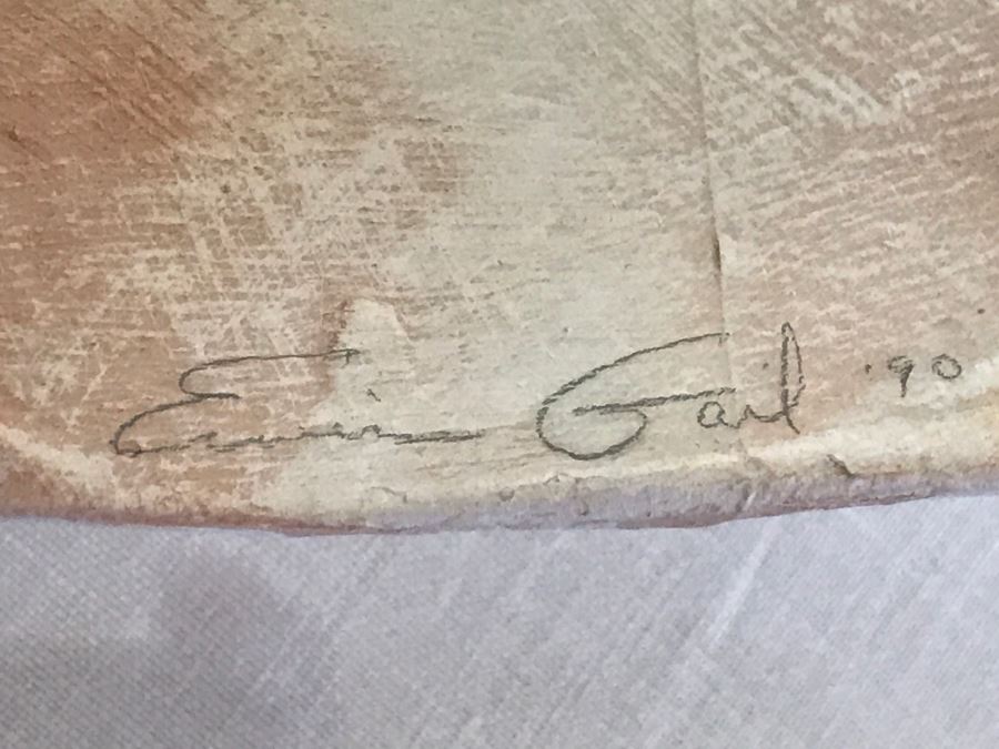 Large Signed 1990 E Gail Relief Plate Bowl Sculpture With Crumpled Paper Cardboard Design In Acrylic Shadowbox Frame [Photo 13]
