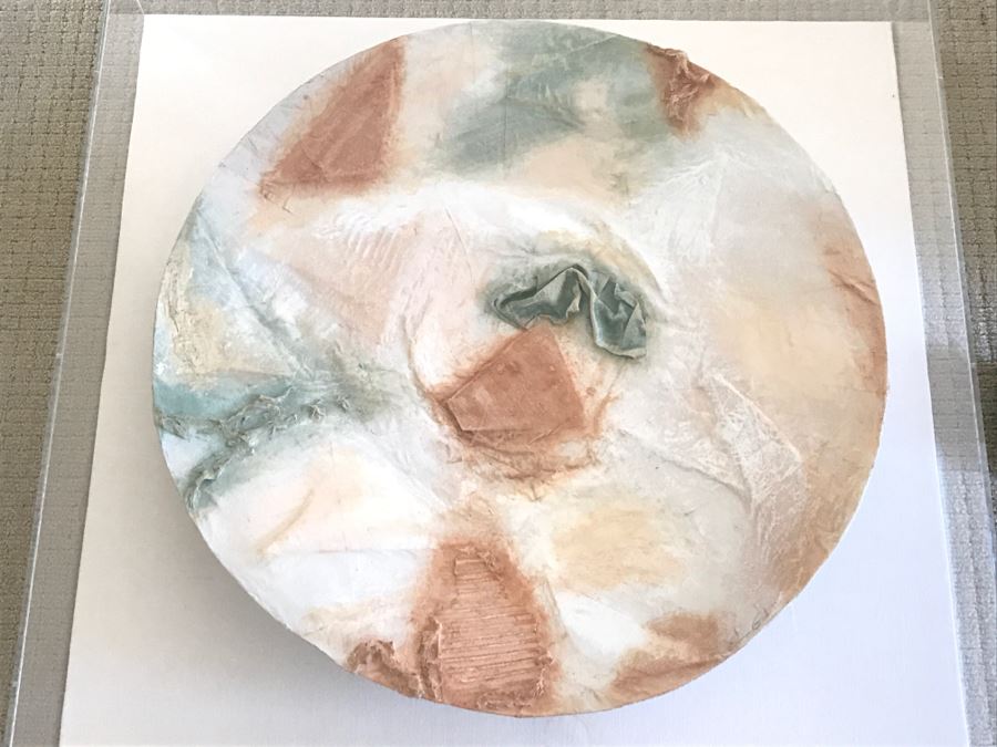 Large Signed 1990 E Gail Relief Plate Bowl Sculpture With Crumpled Paper Cardboard Design In Acrylic Shadowbox Frame [Photo 6]