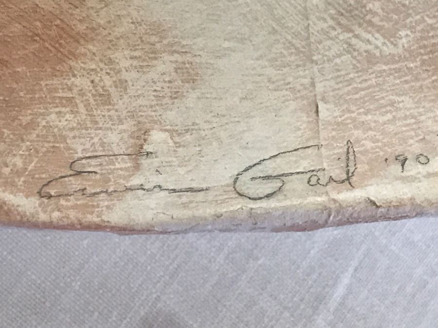 Large Signed 1990 E Gail Relief Plate Bowl Sculpture With Crumpled Paper Cardboard Design In Acrylic Shadowbox Frame [Photo 3]