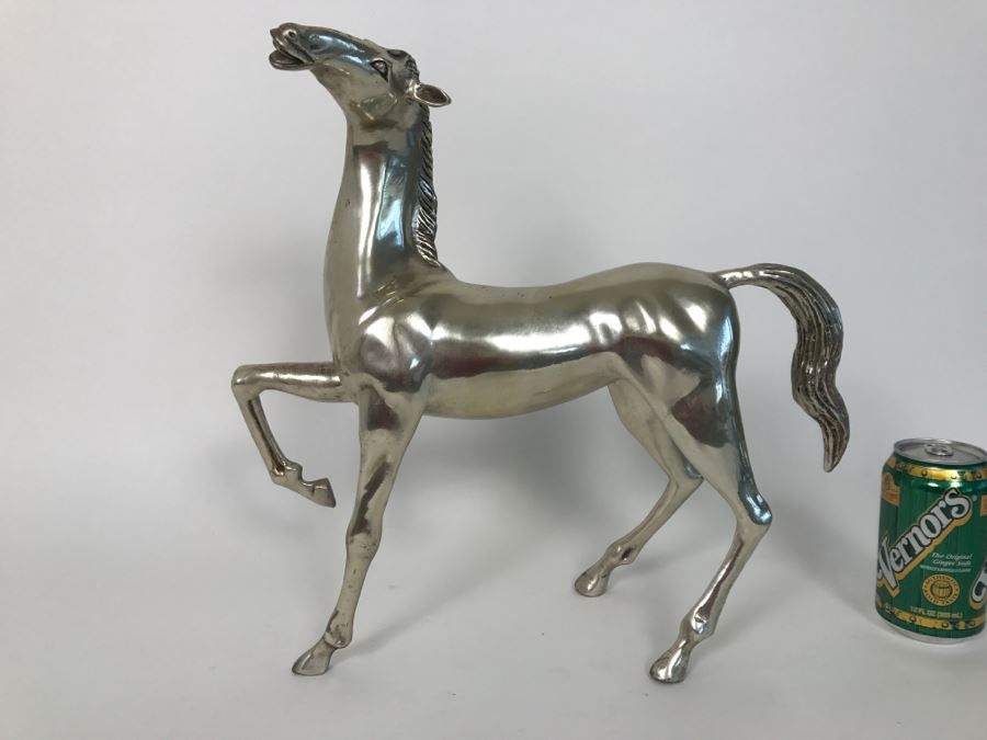 Silver Tone Horse Sculpture Signed By P. J. Mene