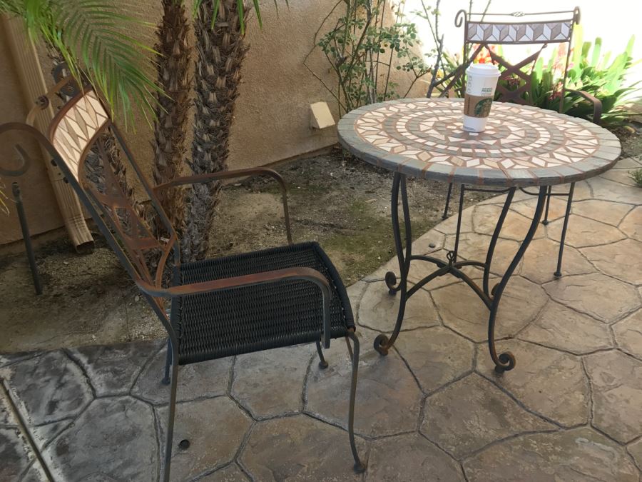 Metal Tile Top Table With Pair Of Outdoor Chairs [Photo 3]