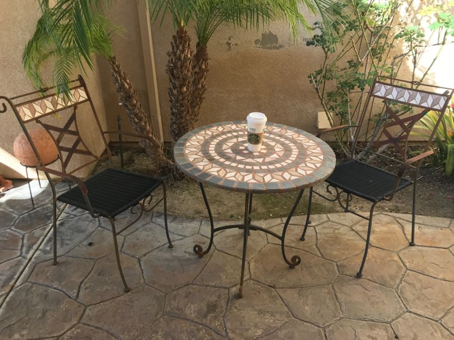 Metal Tile Top Table With Pair Of Outdoor Chairs [Photo 2]