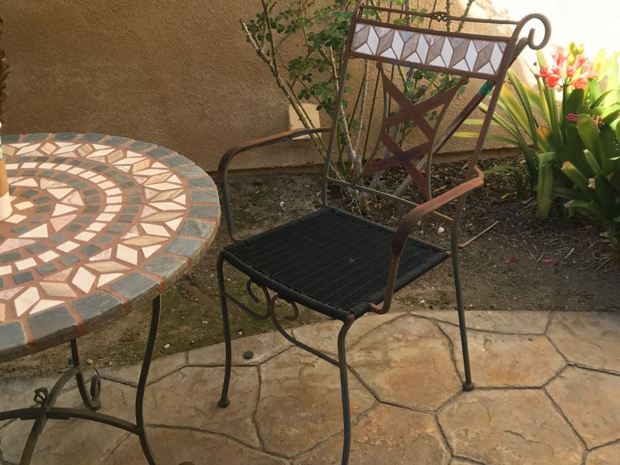 Metal Tile Top Table With Pair Of Outdoor Chairs [Photo 7]