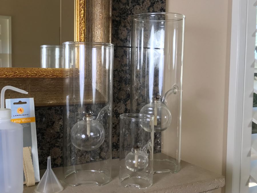 Set Of (3) Glass Oil Candles With Accessories [Photo 2]