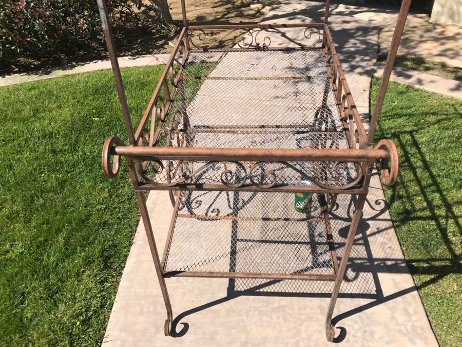Outdoor Wrought Iron Garden Cart With Wheels [Photo 7]