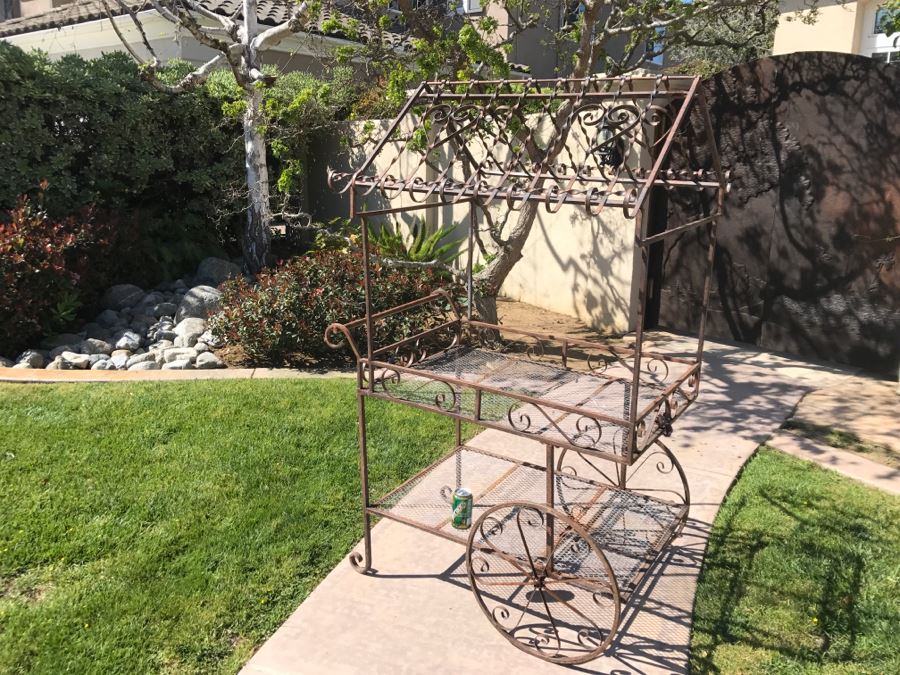 Outdoor Wrought Iron Garden Cart With Wheels [Photo 4]