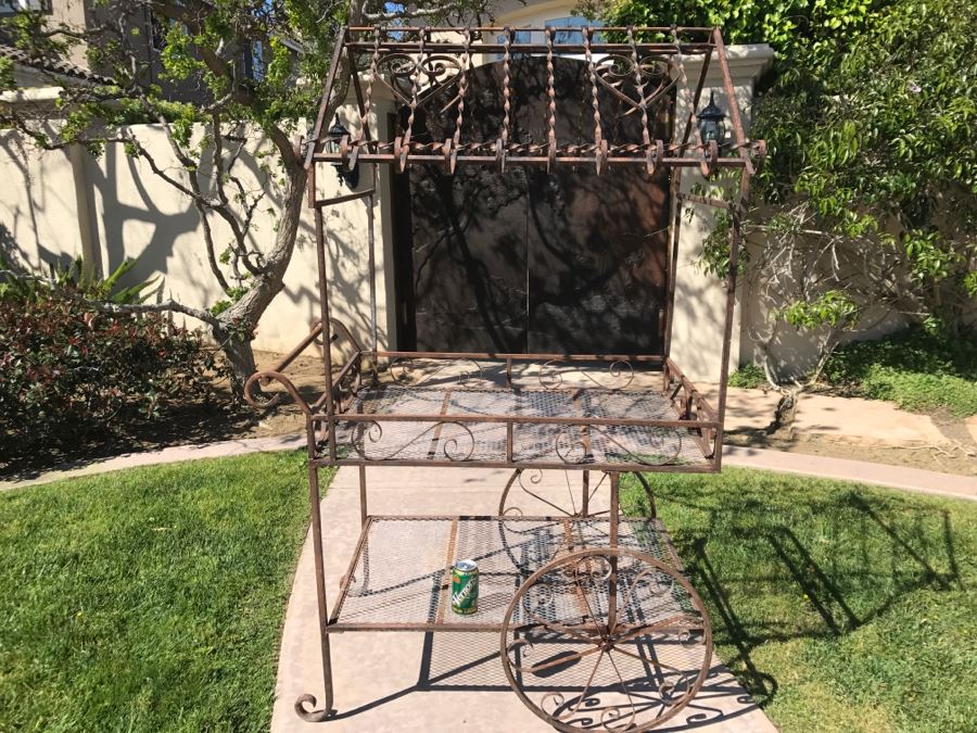 Outdoor Wrought Iron Garden Cart With Wheels [Photo 3]