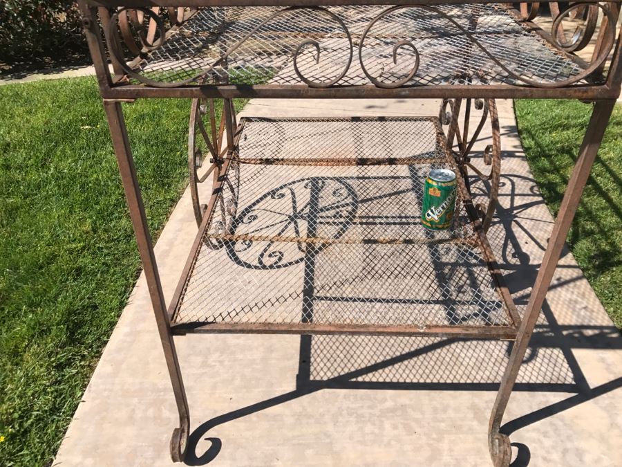 Outdoor Wrought Iron Garden Cart With Wheels [Photo 11]