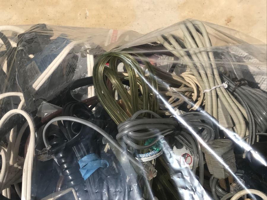 Plastic Bag Filled With Electrical Items Including Extension Cords, Copper Speaker Wire, Cords, Etc. [Photo 6]