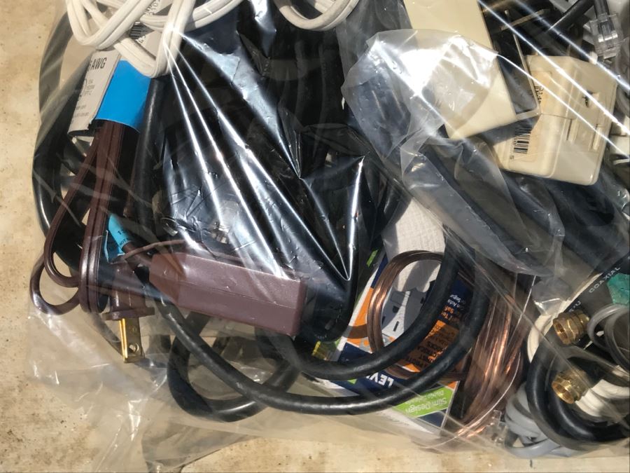 Plastic Bag Filled With Electrical Items Including Extension Cords, Copper Speaker Wire, Cords, Etc. [Photo 7]