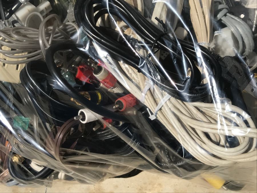 Plastic Bag Filled With Electrical Items Including Extension Cords, Copper Speaker Wire, Cords, Etc. [Photo 4]