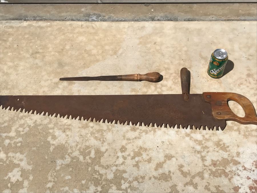 Vintage Henry Disston & Sons One-Man Two-Handle Saw And Vintage Chisel [Photo 1]