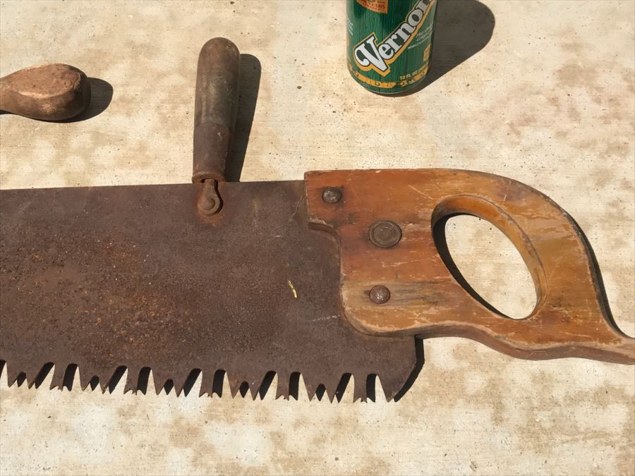 Vintage Henry Disston & Sons One-Man Two-Handle Saw And Vintage Chisel [Photo 3]