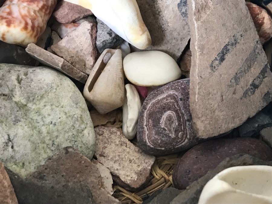 Native American Indian Basket Filled With Old Pottery Shards And Shells [Photo 11]