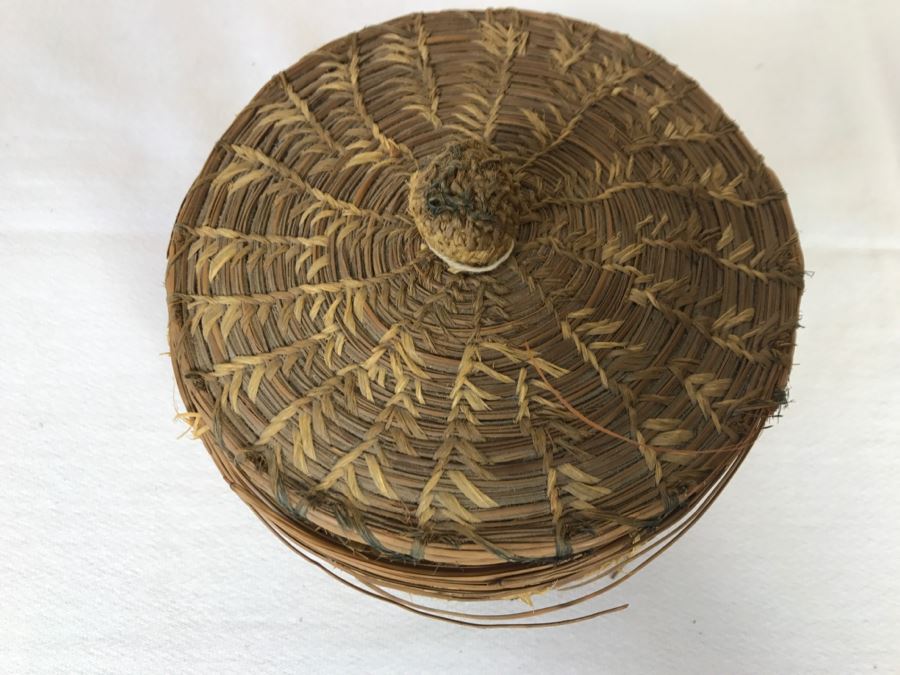 Native American Indian Basket Filled With Old Pottery Shards And Shells