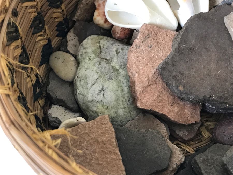 Native American Indian Basket Filled With Old Pottery Shards And Shells [Photo 10]