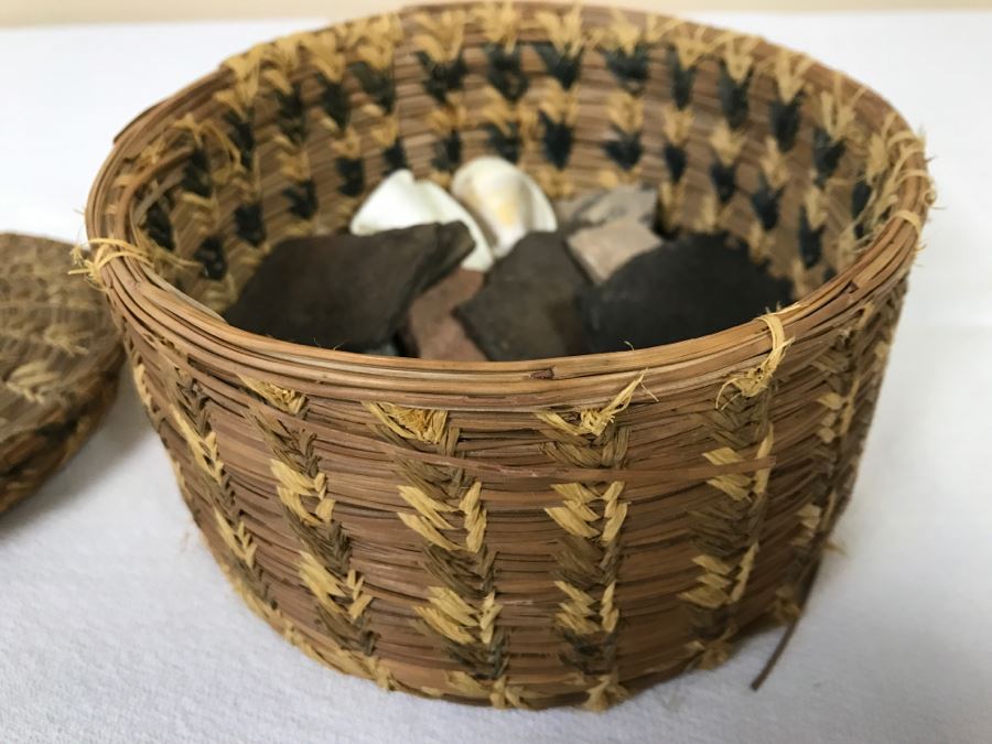 Native American Indian Basket Filled With Old Pottery Shards And Shells [Photo 6]