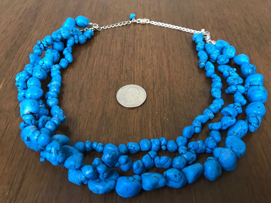 Chunky Turquoise Bead And Sterling Silver Necklace 141g [Photo 2]