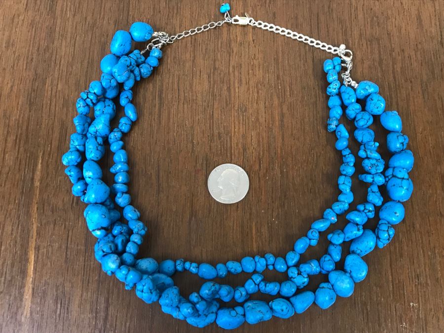 Chunky Turquoise Bead And Sterling Silver Necklace 141g [Photo 6]