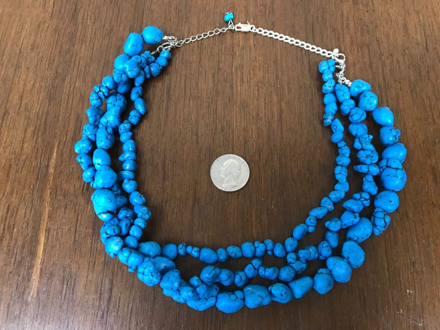 Chunky Turquoise Bead And Sterling Silver Necklace 141g [Photo 1]