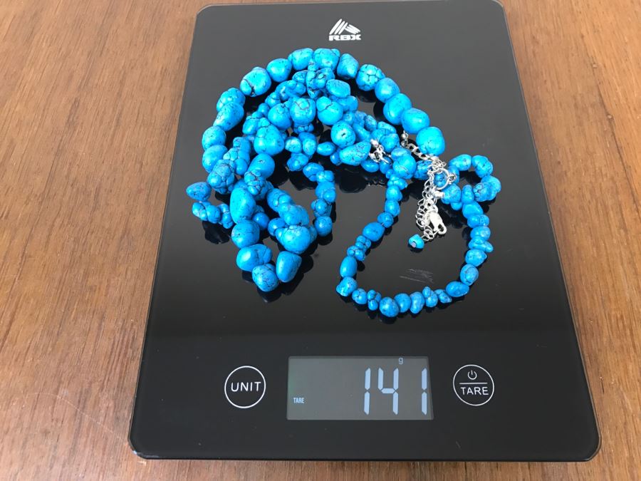 Chunky Turquoise Bead And Sterling Silver Necklace 141g [Photo 8]