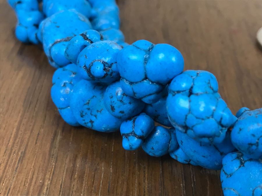 Chunky Turquoise Bead And Sterling Silver Necklace 141g [Photo 4]