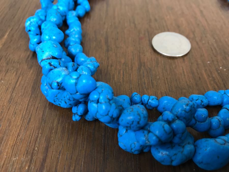 Chunky Turquoise Bead And Sterling Silver Necklace 141g [Photo 3]