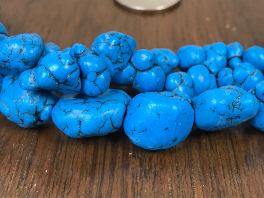 Chunky Turquoise Bead And Sterling Silver Necklace 141g [Photo 5]