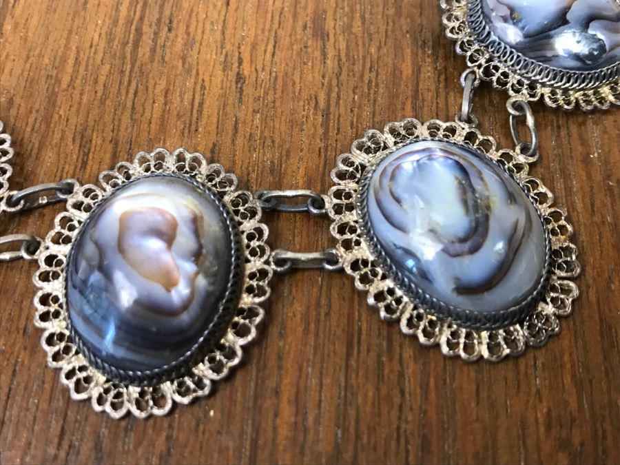 Vintage Filigree Necklace With Shell, Shell Bracelet And Pair Of Earrings [Photo 4]