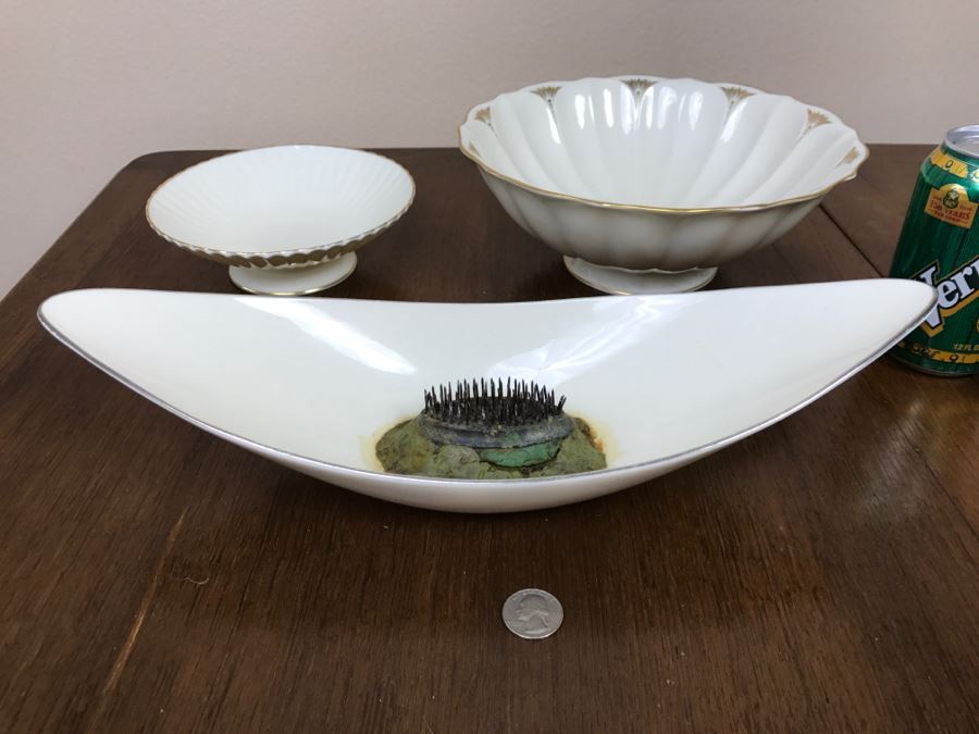 LENOX Lot Includes Mid-Century Bowl Containing Flower Frog And (2) Footed Bowls [Photo 1]