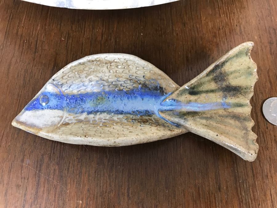 Large Carved Stone Bowl And Mid-Century Fish Pottery [Photo 2]