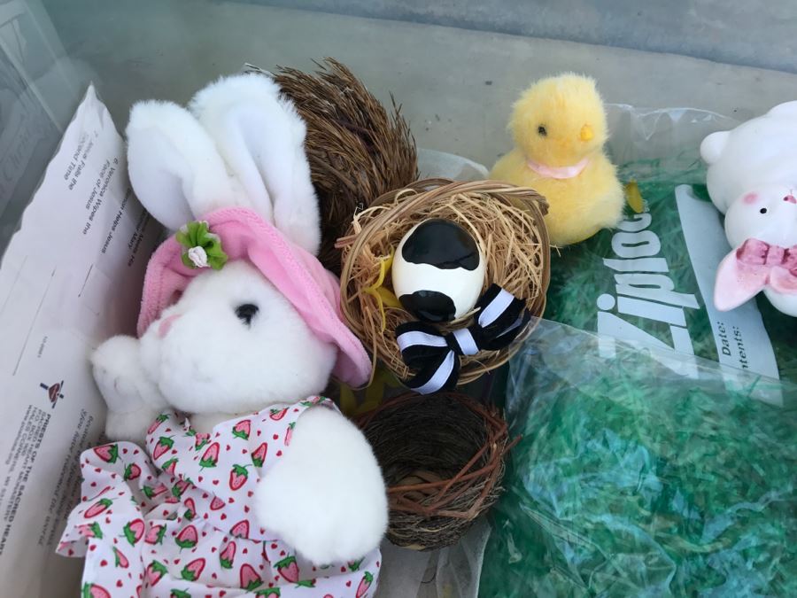 Bins Filled With Holiday Decorations Including 2-Layers Of Christmas Ornaments, Easter Decorations, Christmas Tree Stand - See All Photos [Photo 27]