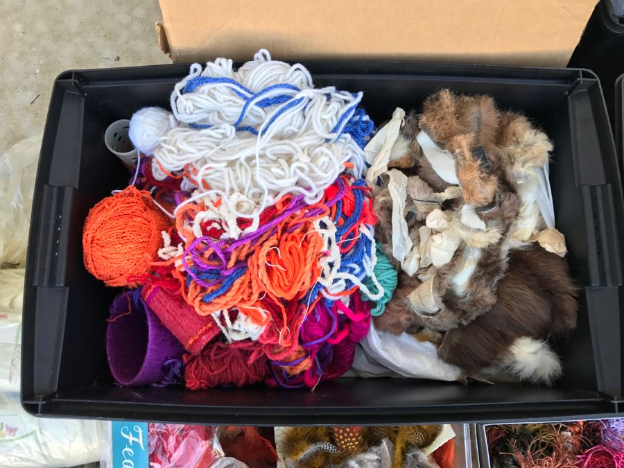 Huge Crafting Supplies Lot Including Yarn, Threads, Fabrics, Real Feathers, Fur Pelts, Books And More - See All Photos [Photo 25]