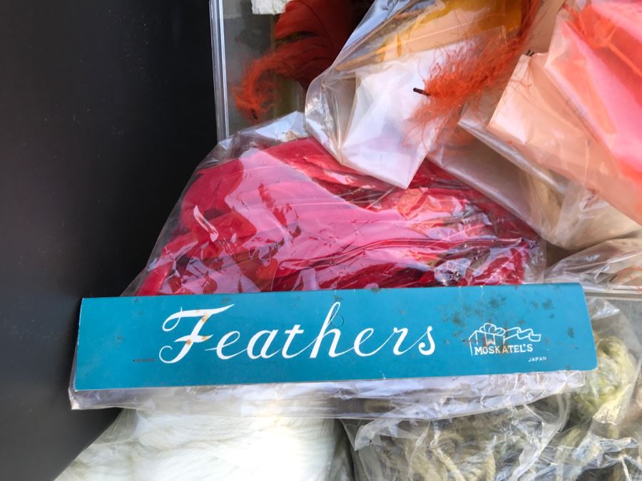 Huge Crafting Supplies Lot Including Yarn, Threads, Fabrics, Real Feathers, Fur Pelts, Books And More - See All Photos [Photo 5]