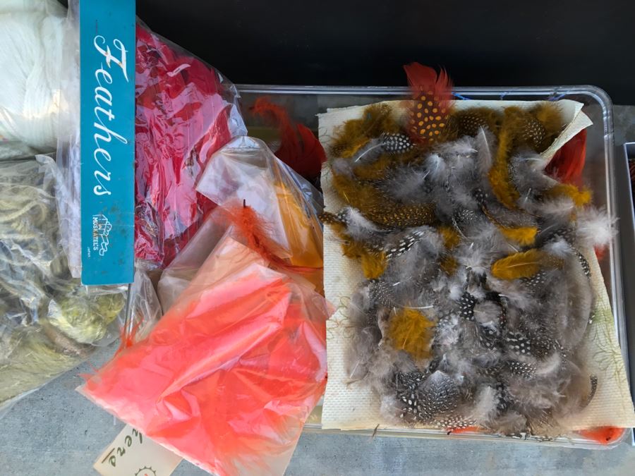 Huge Crafting Supplies Lot Including Yarn, Threads, Fabrics, Real Feathers, Fur Pelts, Books And More - See All Photos [Photo 3]