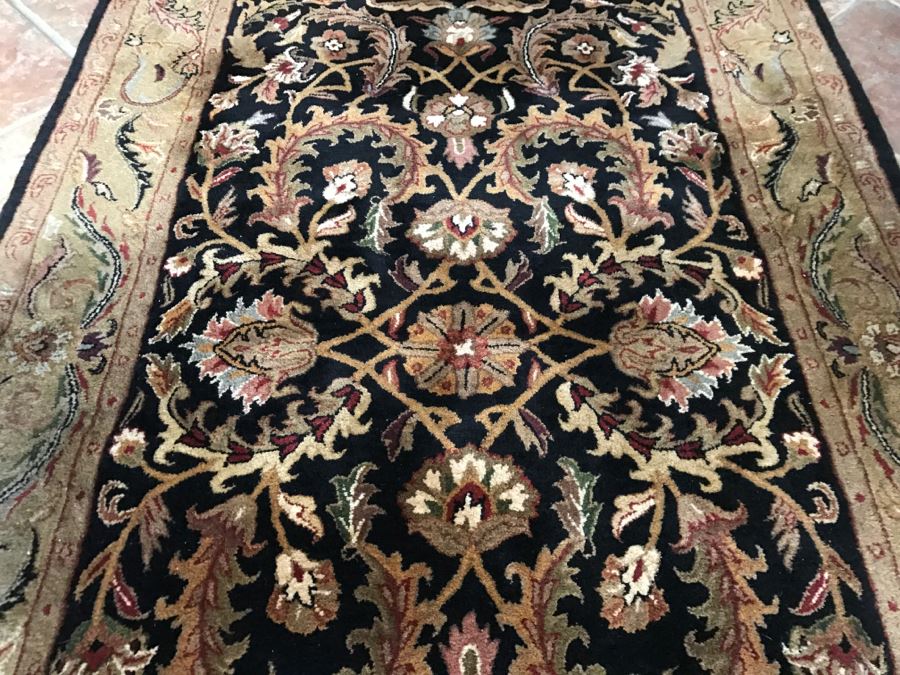 JUST ADDED - Heirloom Black 100% Wool Pile Area Rug Handcrafted In India 5' X 8' [Photo 4]