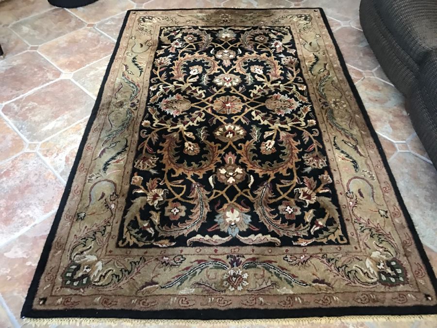 JUST ADDED - Heirloom Black 100% Wool Pile Area Rug Handcrafted In India 5' X 8'