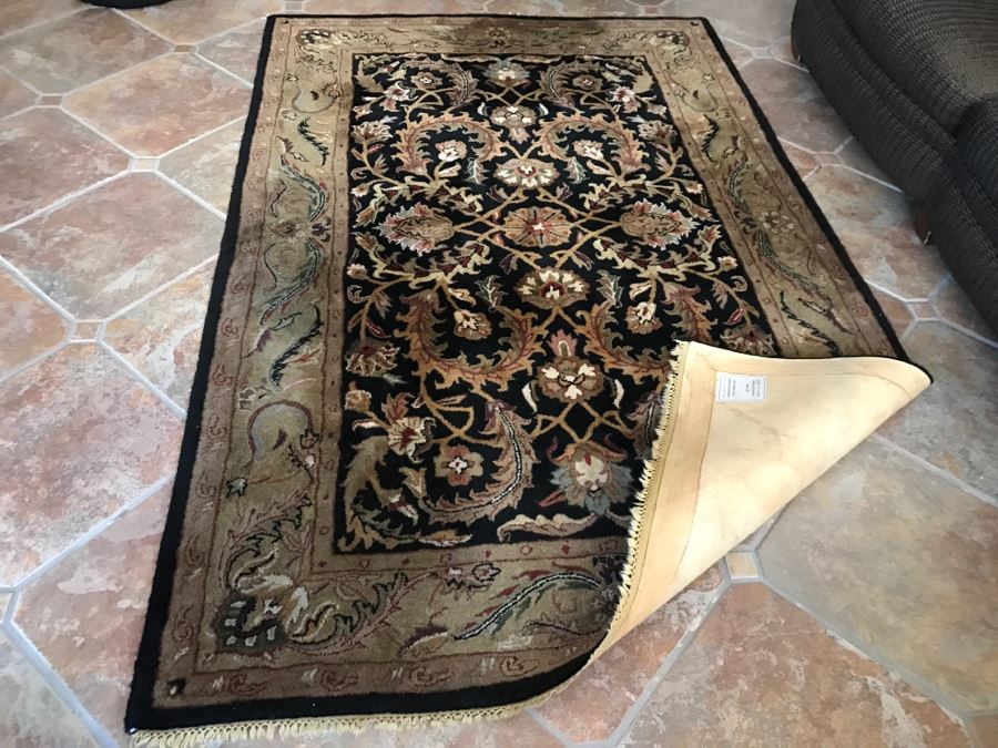 JUST ADDED - Heirloom Black 100% Wool Pile Area Rug Handcrafted In India 5' X 8' [Photo 8]